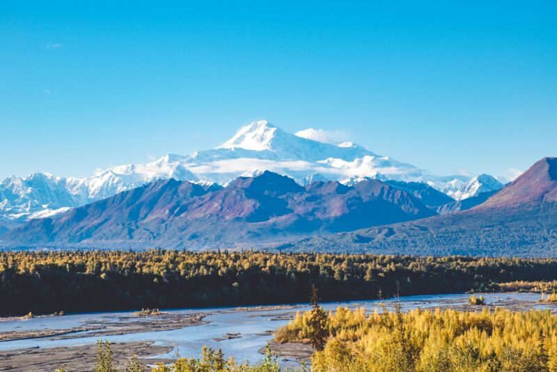 Snow-capped peaks in Denali National Park, Alaska