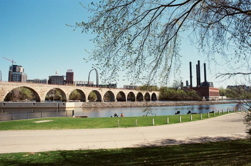 The Stone Arch Bridge in Minneapolis, Minnesota