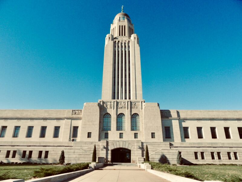 The Nebraska State Capitol tower in Lincoln