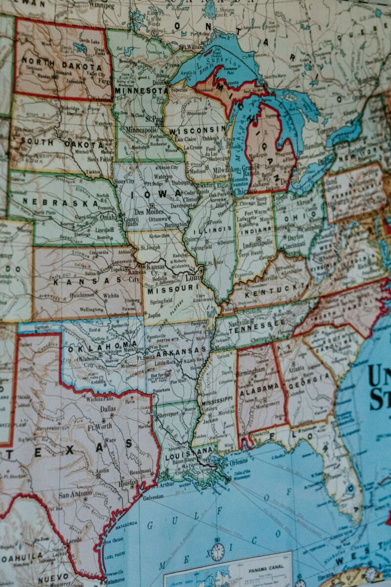 A paper map of the United States