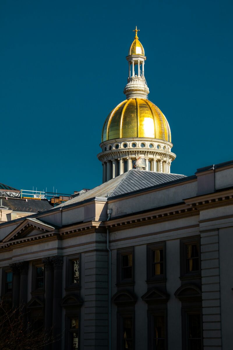 The gold dome of the State House in Trenton, New Jersey